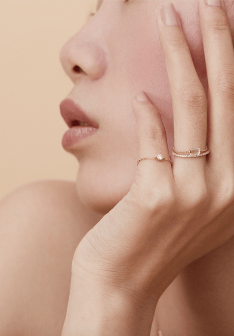 Canary Yellow Diamond Chain Ring 14k gold Stackable ring on model