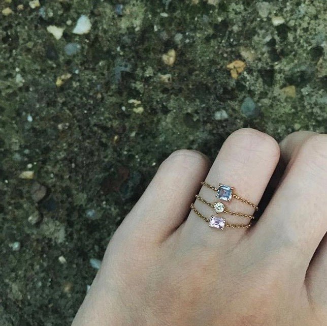 Canary Yellow Diamond Chain Ring 14k gold Stackable ring on model