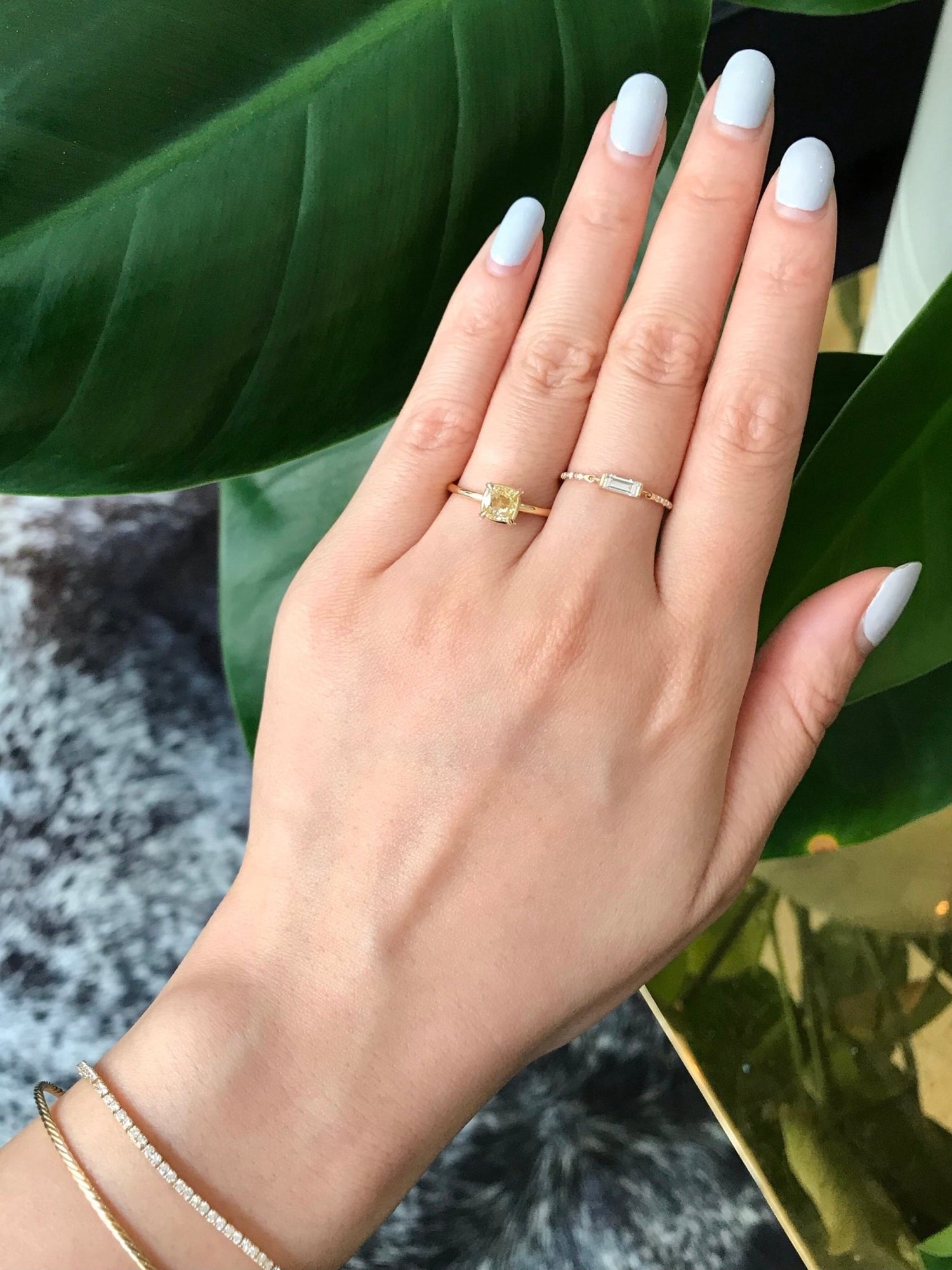 Canary Yellow Diamond Supreme Ring 18k gold engagement ring on model 2