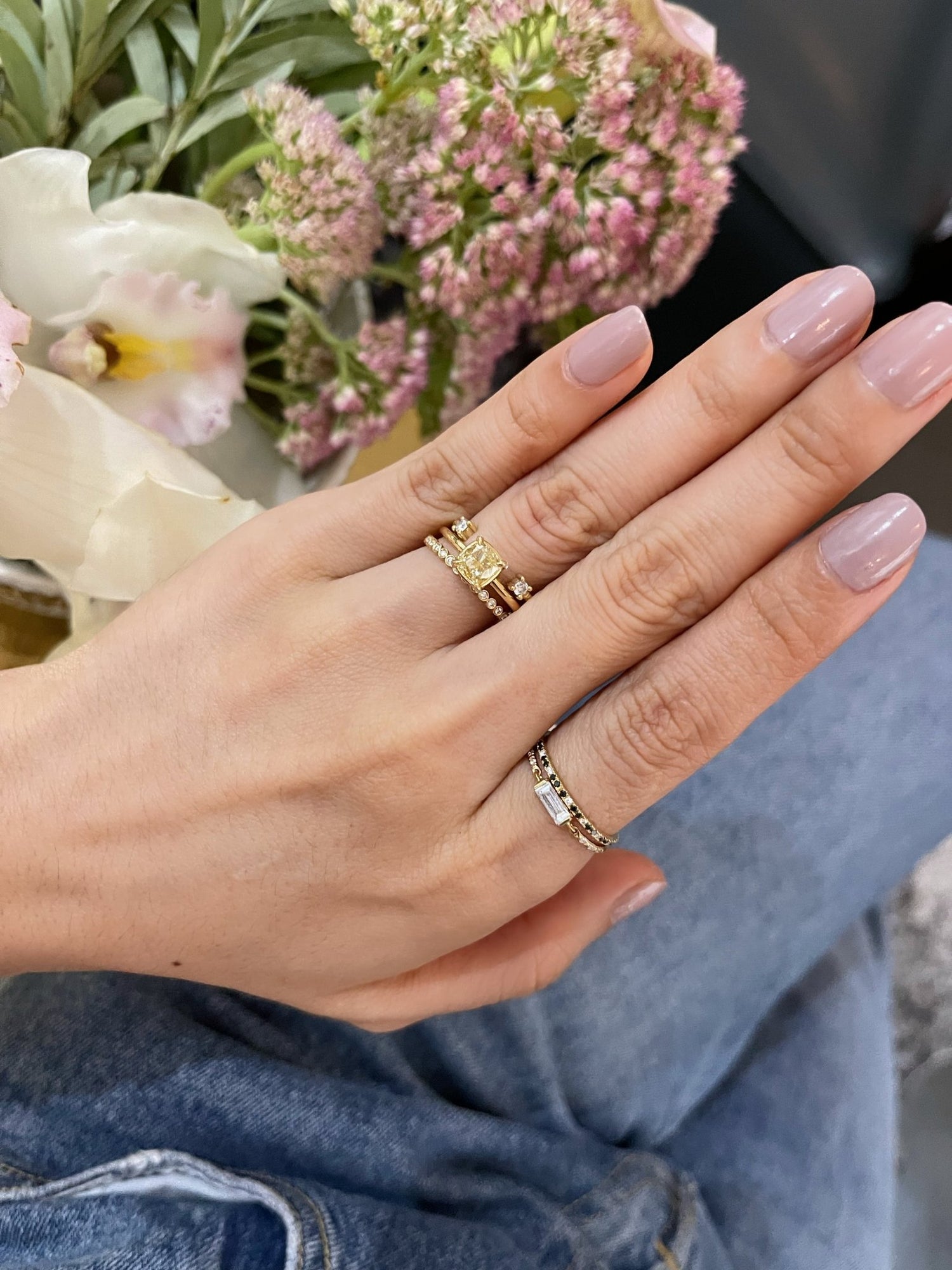 Canary Yellow Diamond Supreme Ring 18k gold engagement ring on model 3