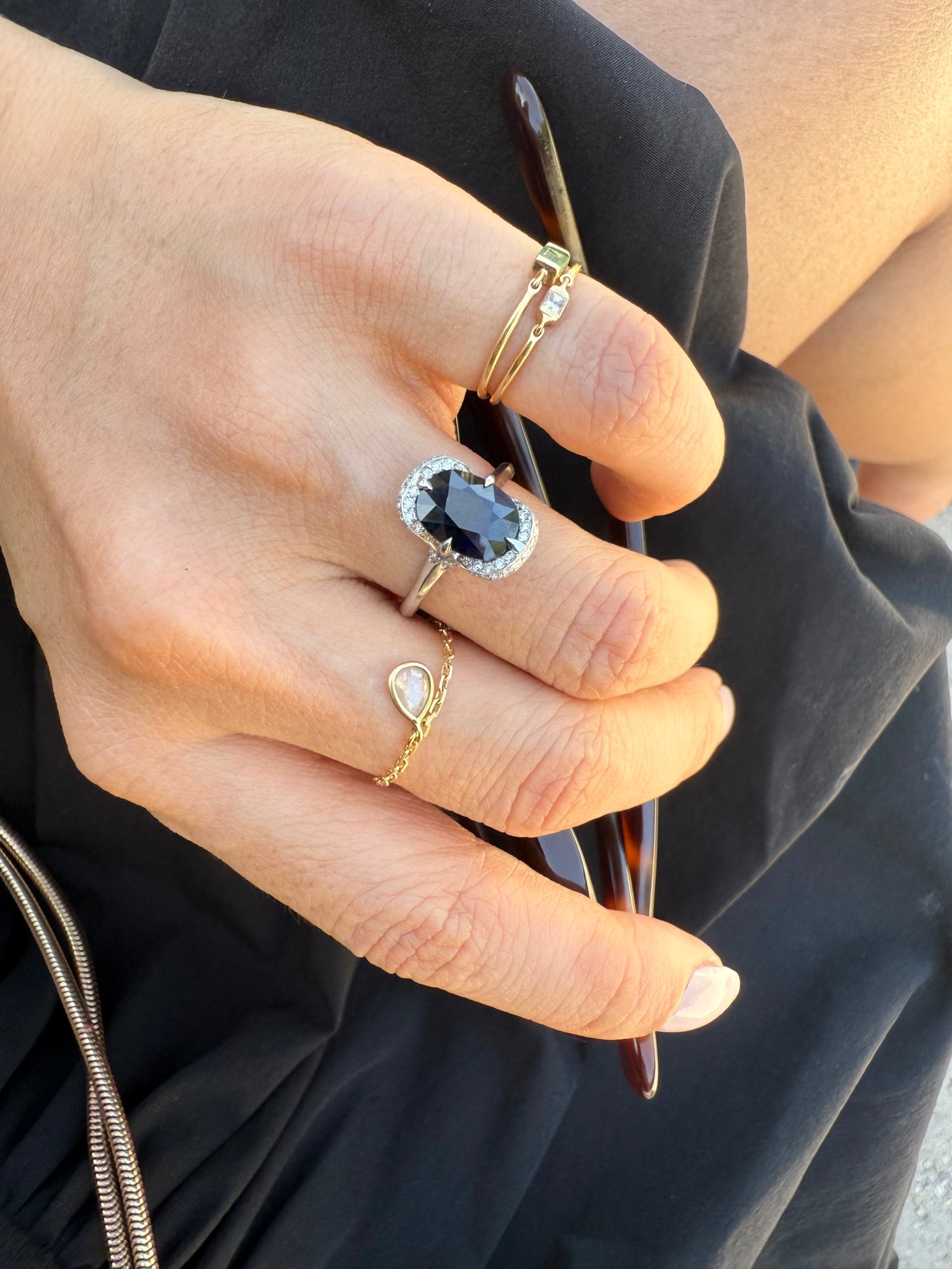 Ceylon Color Change Sapphire Aurora Ring platinum engagement ring on model