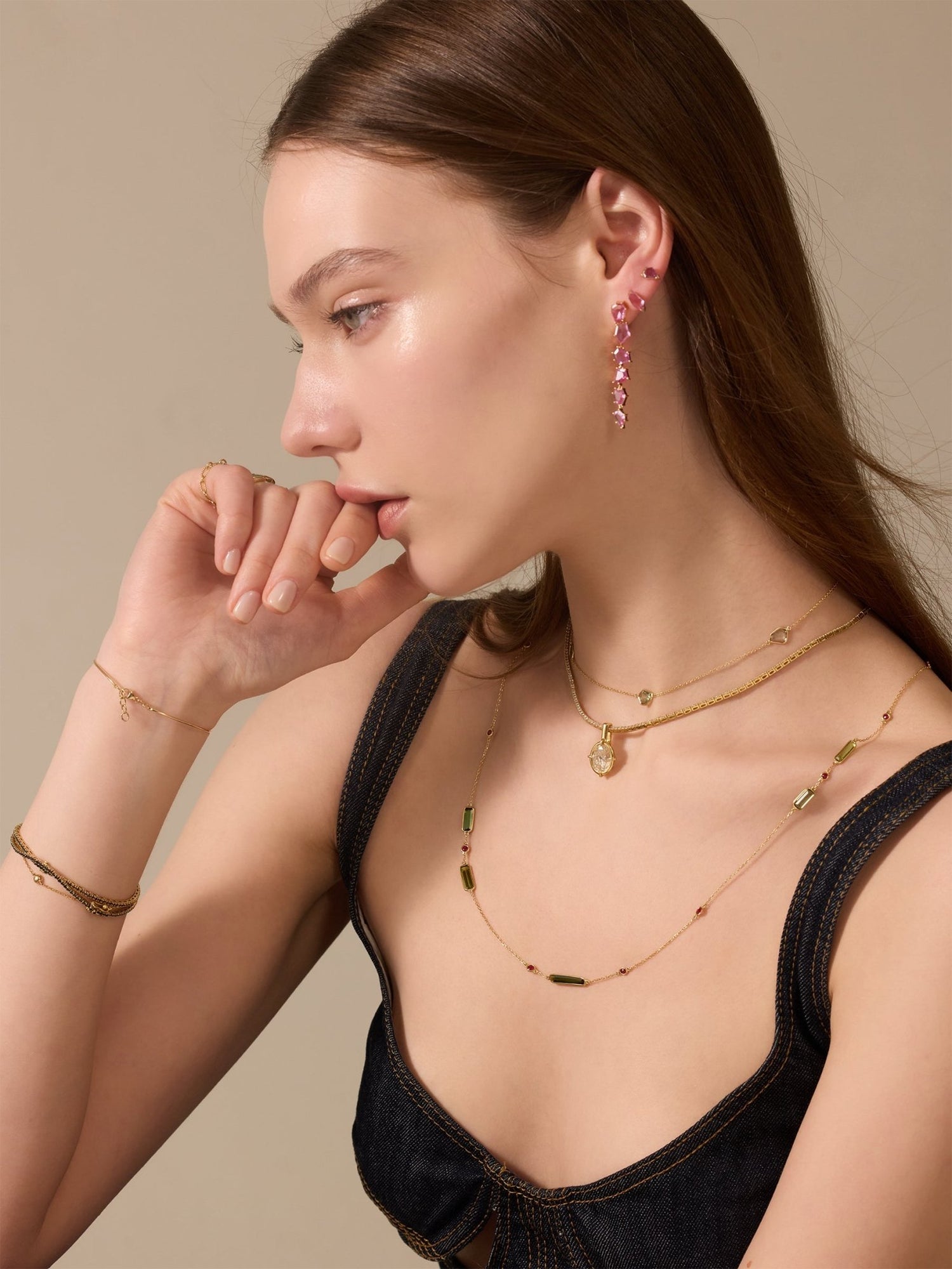 Ceylon Green Sapphire Contour Necklace on model