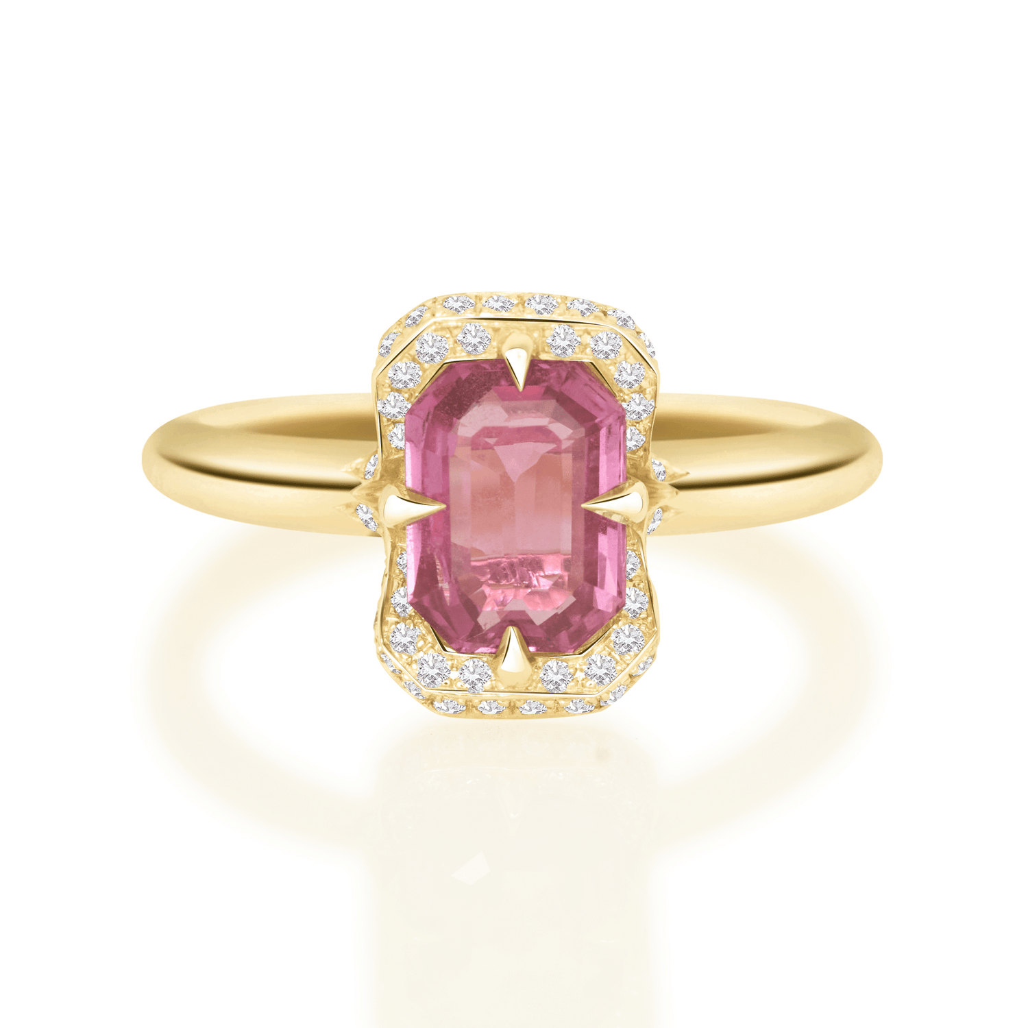 Deco Pink Sapphire Aurora Ring 18k gold engagement ring