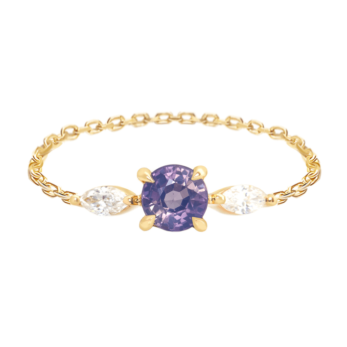 Ceylon Purple Sapphire & Diamond Dream Weaver Chain Ring 18k gold Stackable ring