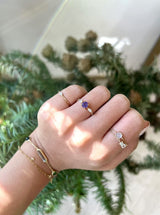 Ceylon Purple Sapphire & Diamond Dream Weaver Chain Ring 18k gold Stackable ring on model