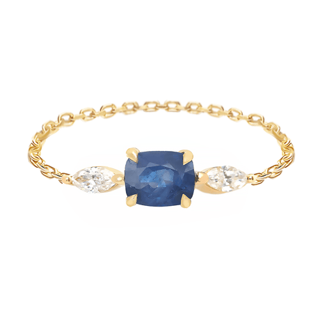 Ceylon Royal Blue Sapphire & Diamond Dream Weaver Chain Ring 18k gold Stackable ring