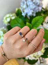 Ceylon Royal Blue Sapphire & Diamond Dream Weaver Chain Ring 18k gold Stackable ring on model