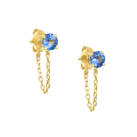 Ceylon Sapphire Chain Earrings 18K Gold Handmade Fine Jewelry