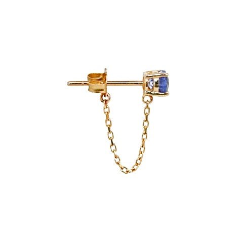 Ceylon Sapphire Chain Earrings 18k gold Stackable design side view