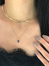 Ceylon Sapphire & Diamond Arrow fine jewelry Necklace in 18k gold on model 2
