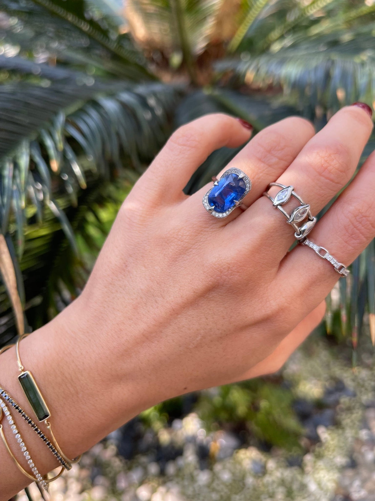 Ceylon Sapphire & Diamond Aurora Supreme Ring PT900 engagement ring on model