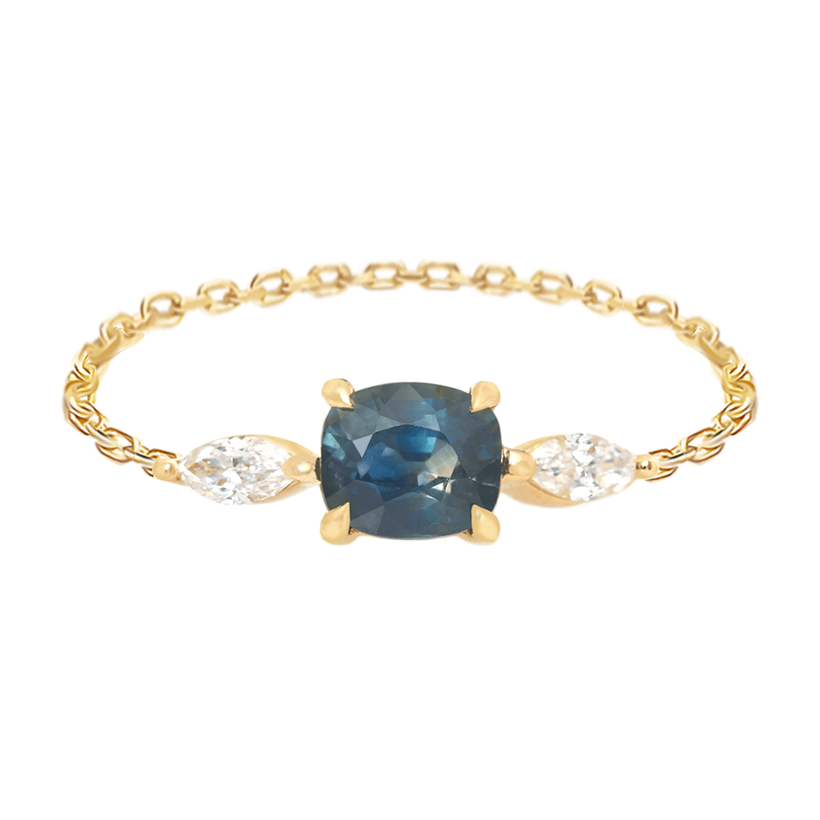 Ceylon Sapphire & Diamond Dream Weaver Chain Ring 18k gold Stackable ring