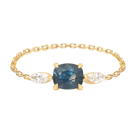 Ceylon Sapphire & Diamond Dream Weaver Chain Ring 18k gold Stackable ring