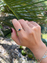 Ceylon Sapphire & Diamond Dream Weaver Chain Ring 18k gold Stackable ring on model