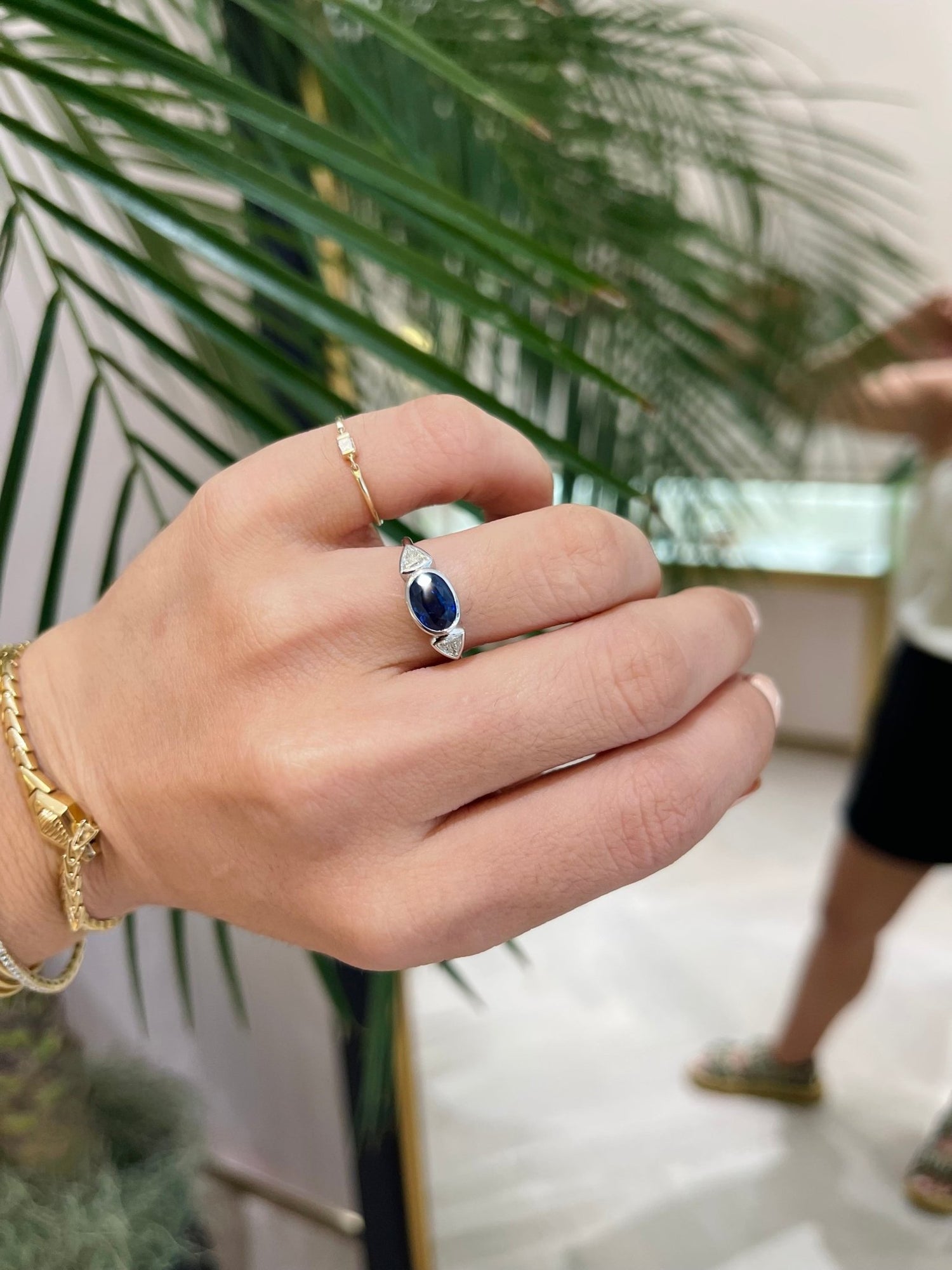 Ceylon Sapphire & Diamond Ever After Ring 18k gold engagement ring on model