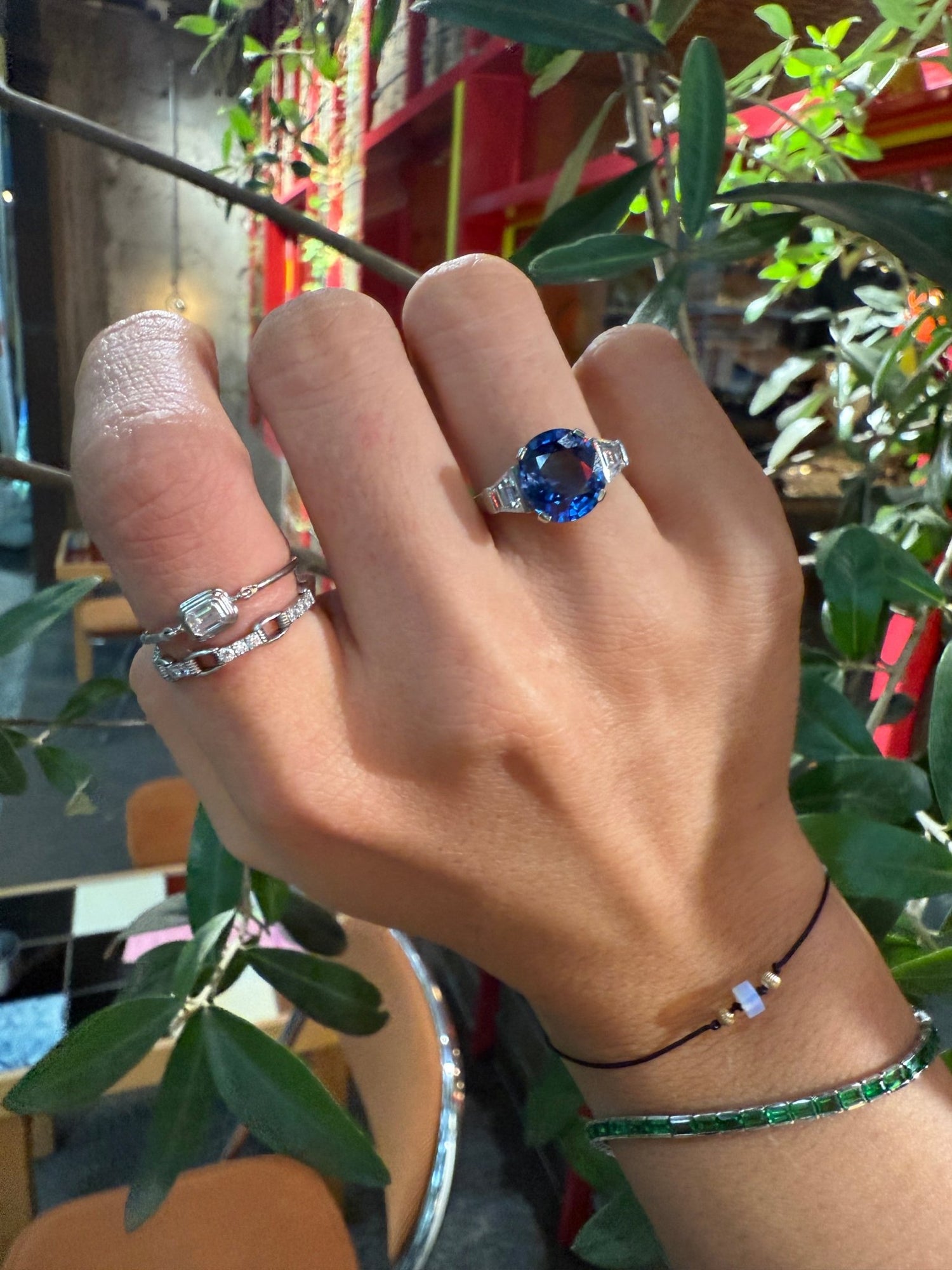 Ceylon Sapphire & Diamond Ever After Ring PT900 engagement ring on model