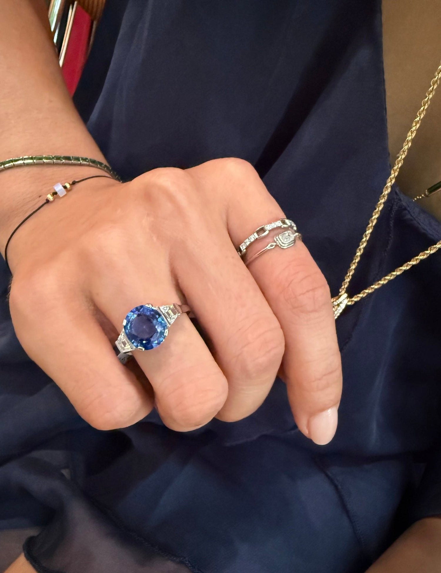 Ceylon Sapphire & Diamond Ever After Ring PT900 engagement ring on model