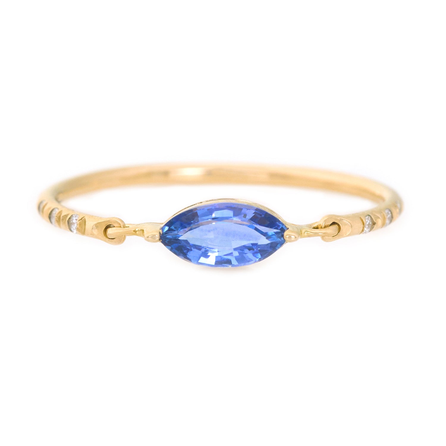 Ceylon Sapphire Marquise Petite Circle Diamond Ring 14k gold stackable ring