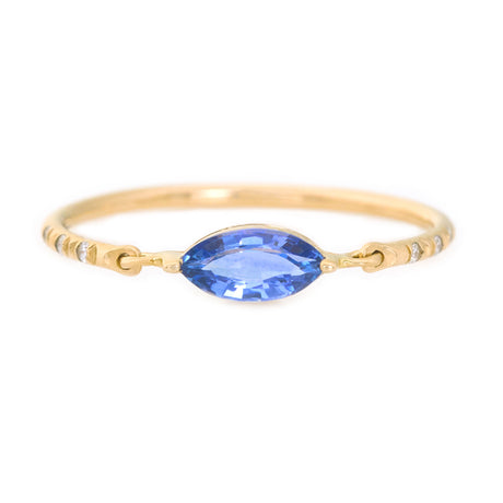 Ceylon Sapphire Marquise Petite Circle Diamond Ring 14k gold stackable ring
