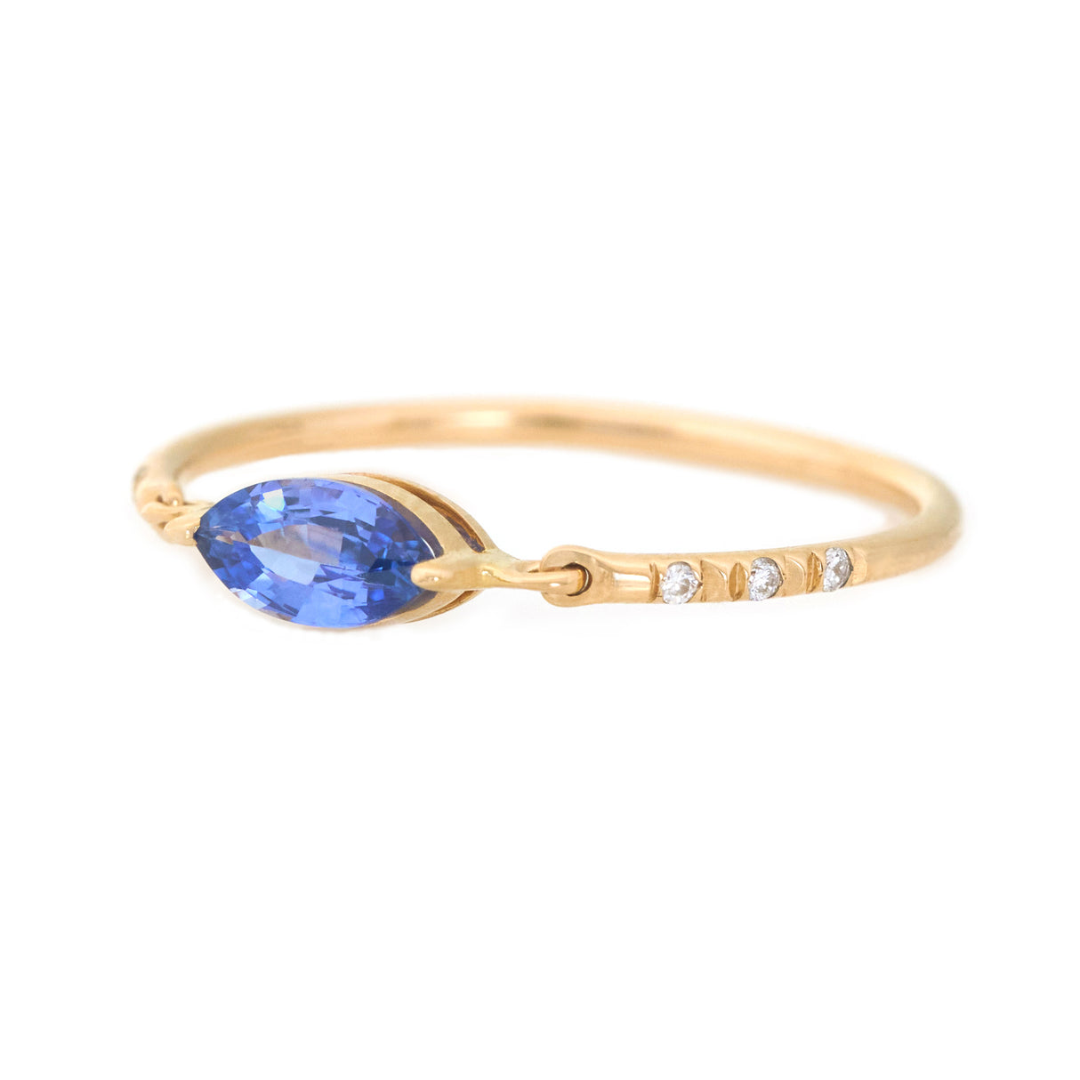 Ceylon Sapphire Marquise Petite Circle Diamond Ring 14k gold stackable ring side view