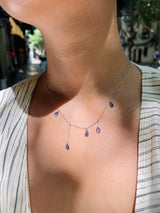 Ceylon Sapphire Raindrops fine jewelry Necklace in 18k gold on model