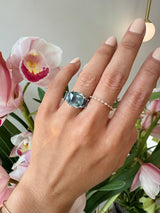 Ceylon Sapphire & Spinel Bar Ring 18k gold engagement ring on model
