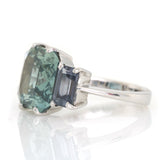 Ceylon Sapphire & Spinel Bar Ring 18k gold engagement ring side view