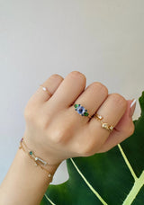Ceylon Sapphire & Tsavorite Flora Ring 18k gold Stackable ring on model