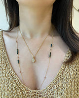 Champagne Diamond Compass handmade Necklace in 18k gold on model