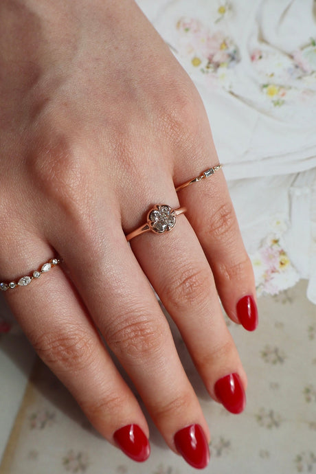 Champagne Diamond Compass Ring 18k rose gold engagement ring on model