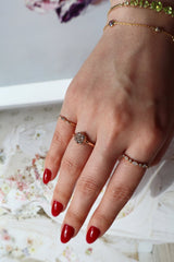 Champagne Diamond Compass Ring 18k rose gold engagement ring on model 2