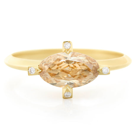 Champagne Diamond Compass Ring 18k gold engagement ring 