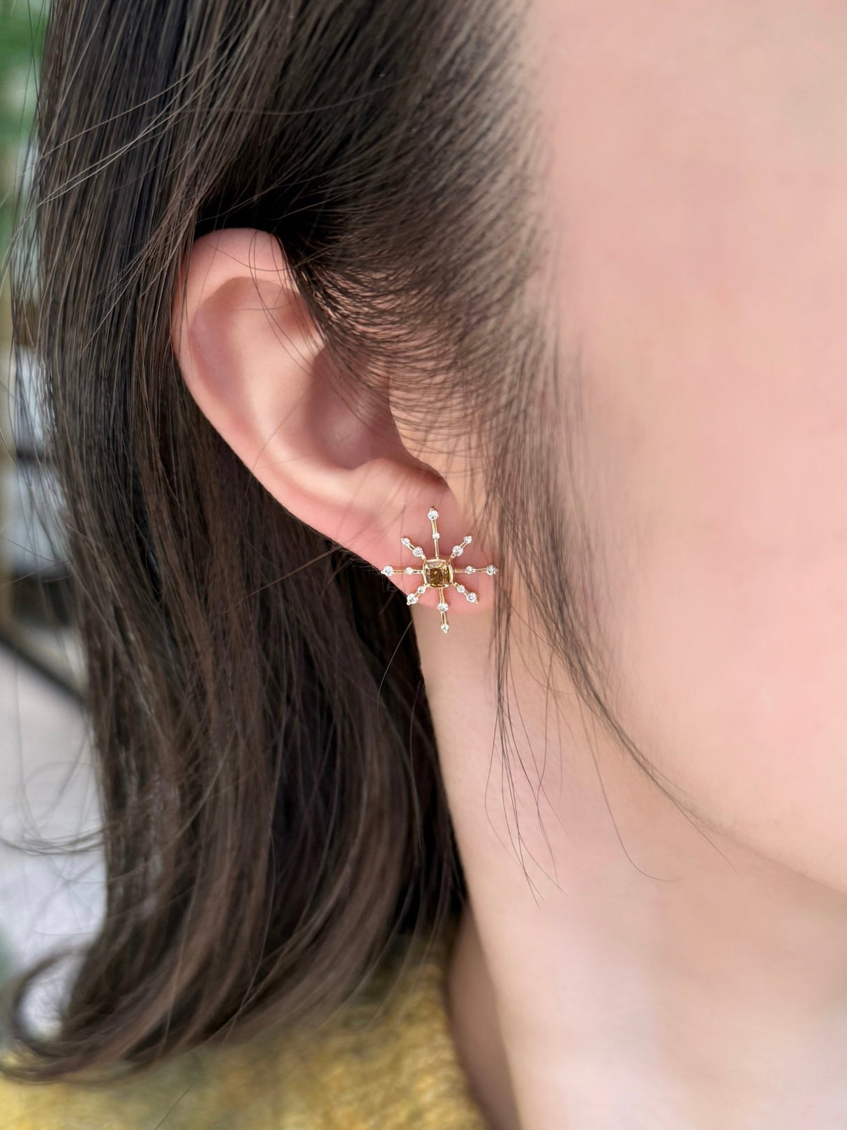 Cognac Diamond Cushion Cut Starburst Earrings