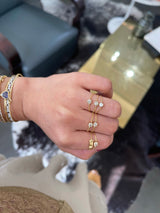 Champagne Diamond Dot Chain Ring 18k gold Stackable ring on model