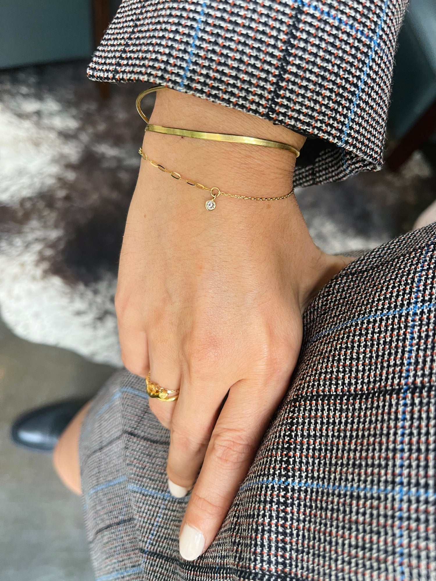 Champagne Diamond Duo Bracelet 18k gold stackable design on model