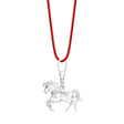Horse on red cord with ruby eyes 