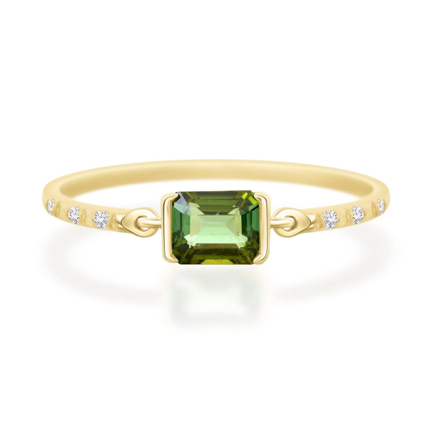 Color Change Green Tourmaline Petite Circle Diamond Ring  18K Stackable ring