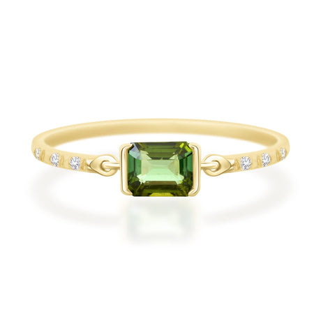 Color Change Green Tourmaline Petite Circle Diamond Ring  18K Stackable ring