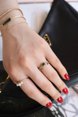 Color Change Green Tourmaline Petite Circle Diamond Ring  18K Stackable ring on model