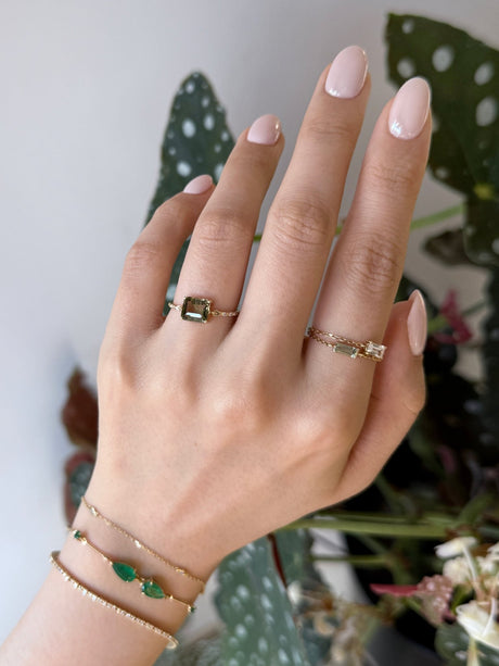 Color Change Watermelon Tourmaline Petite Circle Diamond Ring