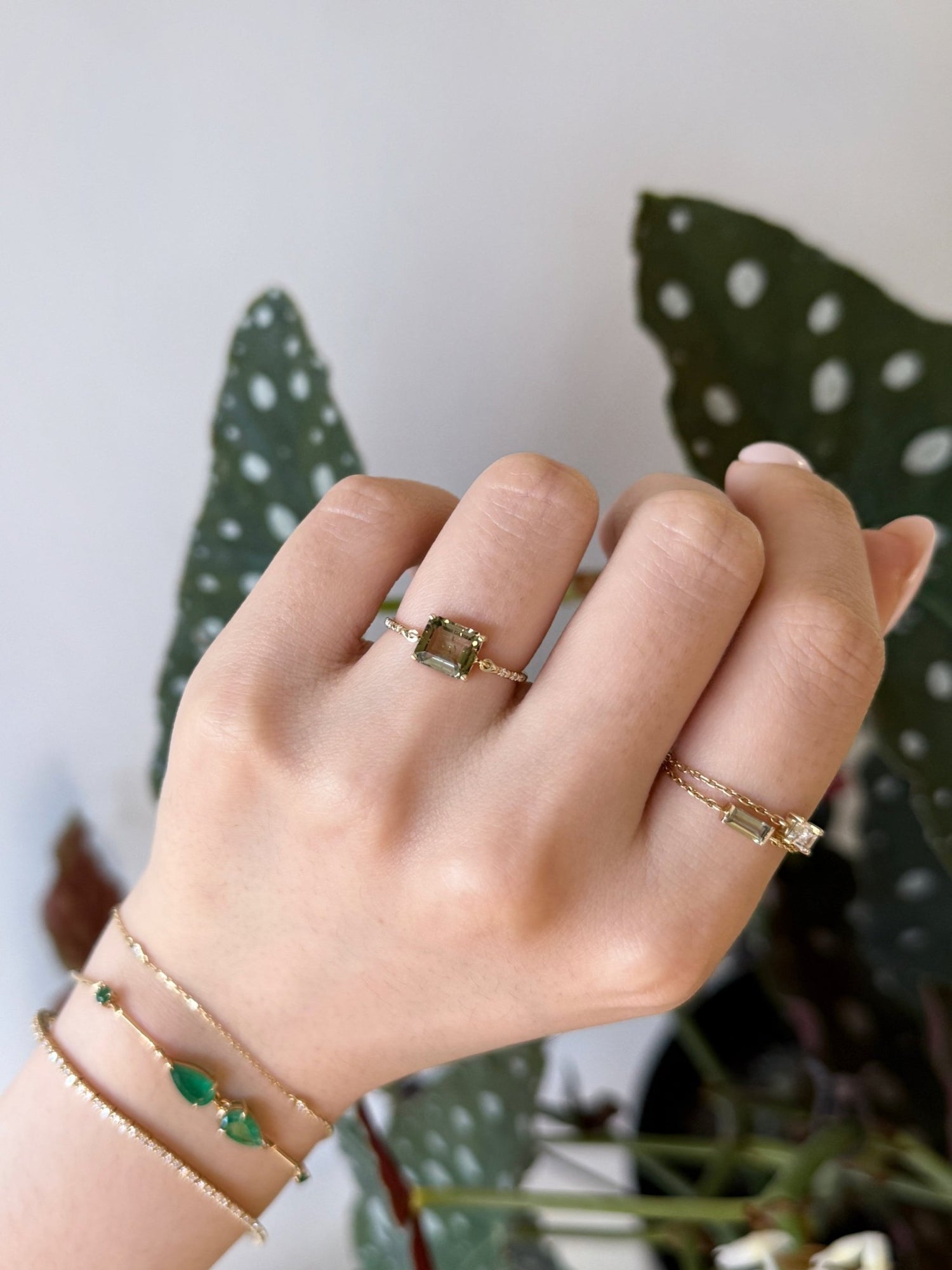 Color Change Watermelon Tourmaline Petite Circle Diamond Ring