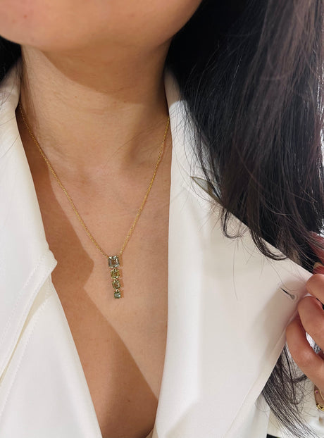 Color Change Tourmaline Links Cascade handmade Necklace in 18k gold on model