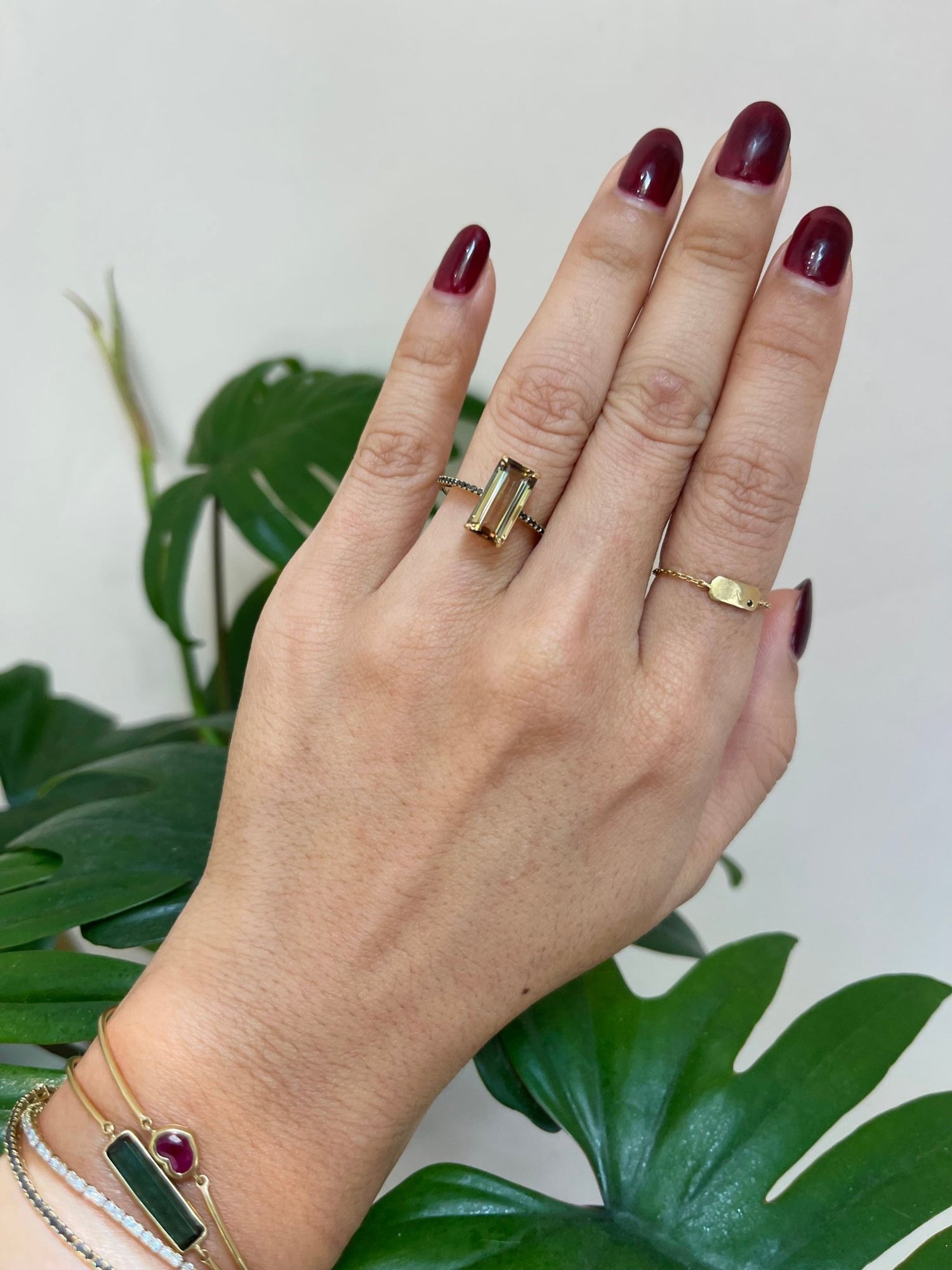 Color Change Watermelon Tourmaline Protection Ring 18k gold engagement ring on model