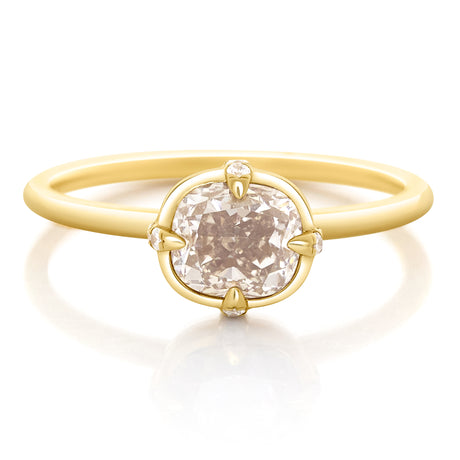 Cushion Champagne Diamond Compass Ring 18k gold engagement ring 