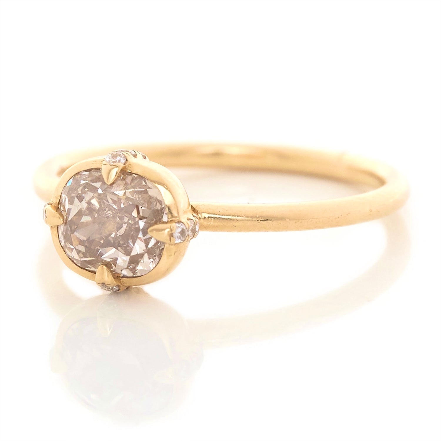 Cushion Champagne Diamond Compass Ring 18k gold engagement ring side view