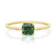 Cushion Green Tourmaline Petite Circle Diamond Ring 18K Stackable ring