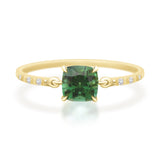 Cushion Green Tourmaline Petite Circle Diamond Ring 18K Stackable ring