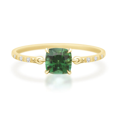 Cushion Green Tourmaline Petite Circle Diamond Ring 18K Stackable ring