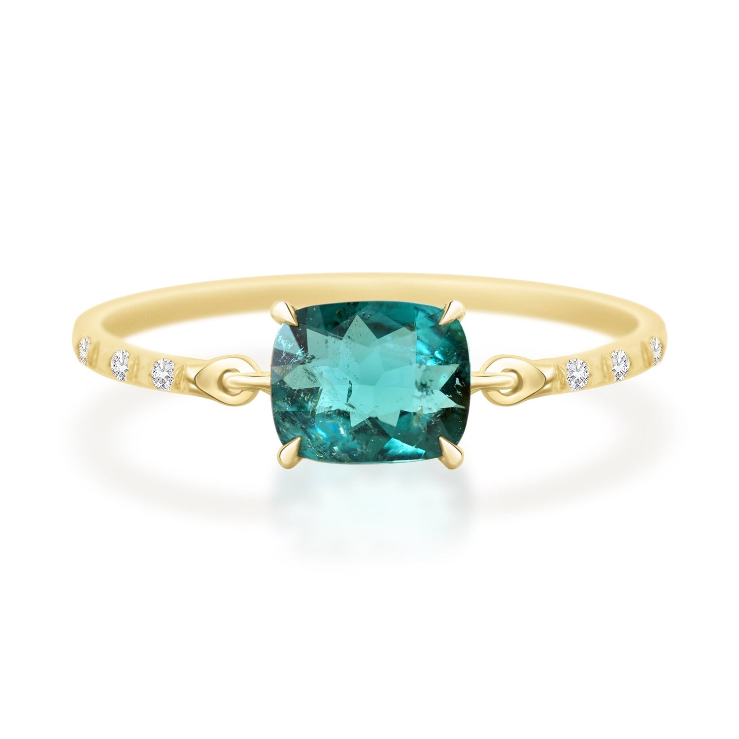 Cushion Indicolite Tourmaline Petite Circle Diamond Ring