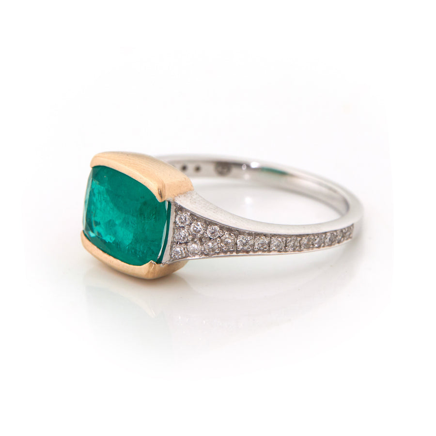 Cushion cut emerald and Diamond Eternal Ring